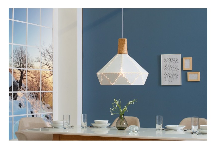 Moderní závěsná lampa Scandinavia z kovu v bílé barvě 32cm