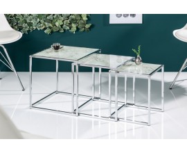 Designový set tří chromových příručních stolků Elements s mramorovou deskou 40cm