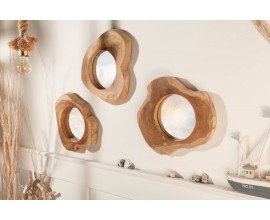 Masivn&iacute; asymetrick&eacute; n&aacute;stěnn&eacute; zrcadlo Teak Root z teakov&eacute;ho dřeva 31cm
