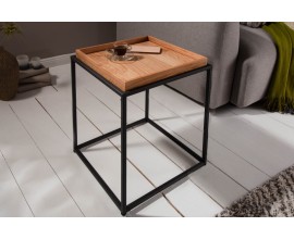 Industriální designový čtvereční příruční stolek Elements s odnímatelnou hnědou povrchovou deskou 50cm