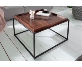 Industriální vkusný čtvercový konferenční stolek Elements s odnímatelnou tmavohnědou povrchovou deskou
