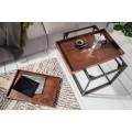 Industriální vkusný set obdélníkových příručních stolků Elements s dřevěnou povrchovou deskou 45cm