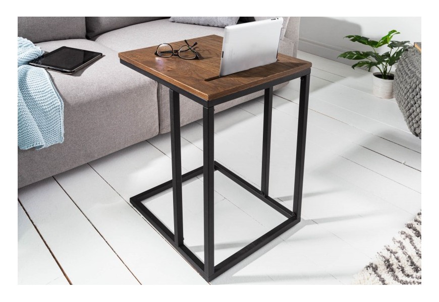 Industriální příruční stolek Elements z dřevěné dýhy a kovu 43cm