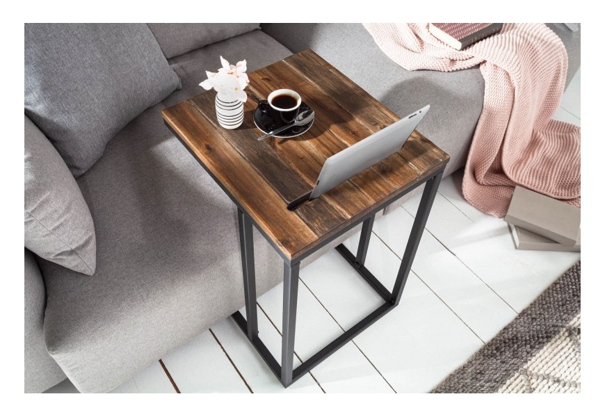 Industriální příruční stolek Elements z masivního akáciového dřeva 43cm