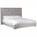Art-deco šedá manželská postel Trissa s prošívaným čelem a dekorativním zlatým orámováním 224cm