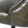 Chesterfield kožená zelenohnědá barová židle Selman s dřevěnými nohami a stříbrnými prvky 110cm