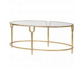 Art-deco konferenční stolek Luidy se zlatou konstrukcí a skleněnou oválnou deskou 101cm