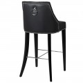 Chesterfield kožená barová židle Selman v černé barvě se stříbrnými prvky 110cm