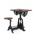 Industriální designový rýsovací stůl s taburetem HIERRO z masivního mangového dřeva s kovovou konstrukcí 80cm