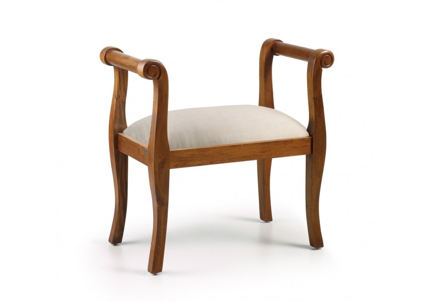 Masivní elegantní lavice Star ze dřeva Mindi v hnědé barvě s čalouněním 65cm