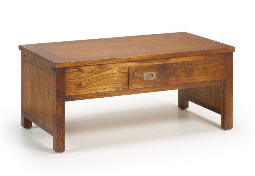 Masivní stylový konferenční stolek Star ze dřeva Mindi s vyklápěcí deskou a zásuvkou 110cm