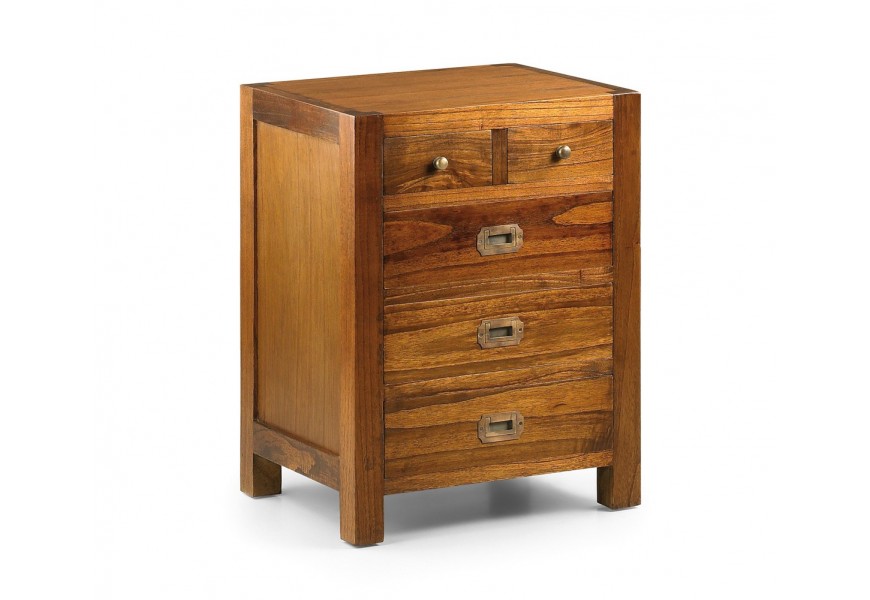 Luxusní noční stolek Star ze dřeva Mindi hnědé barvy s pěti zásuvkami 65cm