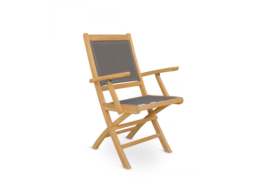 Masivní zahradní skládací židle Jardin z teakového dřeva s šedým potahem 90cm