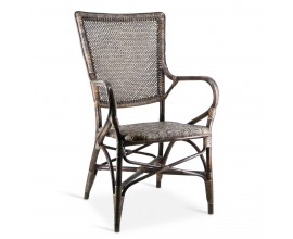 Venkovská stylová židle Rattan z přírodního ratanového dřeva v šedé barvě s područkami 100cm