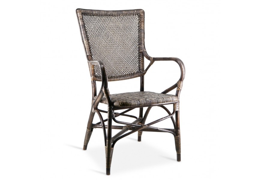 Venkovsk&aacute; stylov&aacute; židle Rattan z př&iacute;rodn&iacute;ho ratanov&eacute;ho dřeva v &scaron;ed&eacute; barvě s područkami 100cm