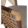 Koloniální stylové křeslo Rattan v hnědé barvě z ratanového dřeva s područkami a pohodlným polštářkem 85cm