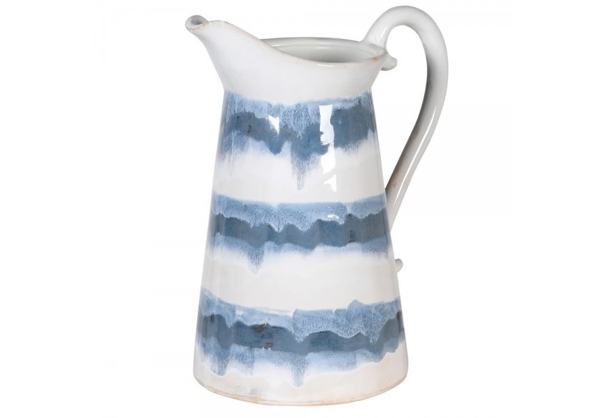 Venkovský stylový keramický džbán Limoges bílo-modrý 28cm