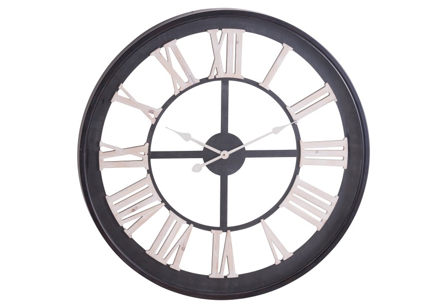 Industriální kulaté nástěnné hodiny Linaran s černým rámem 80cm