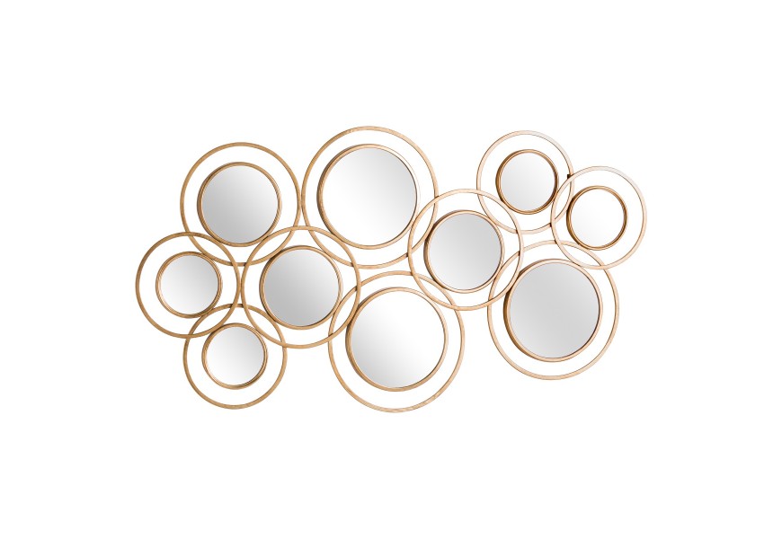Art-deco set kruhových závěsných zrcadel Redondo se zlatým kovovým rámem