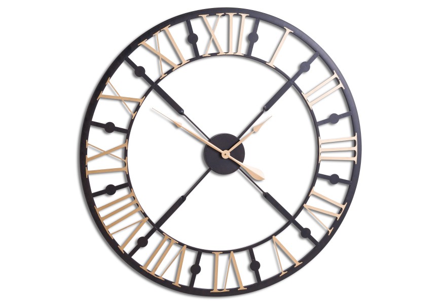 Industriální nástěnné hodiny ANLL kruhového tvaru v černo-zlaté barvě 95cm