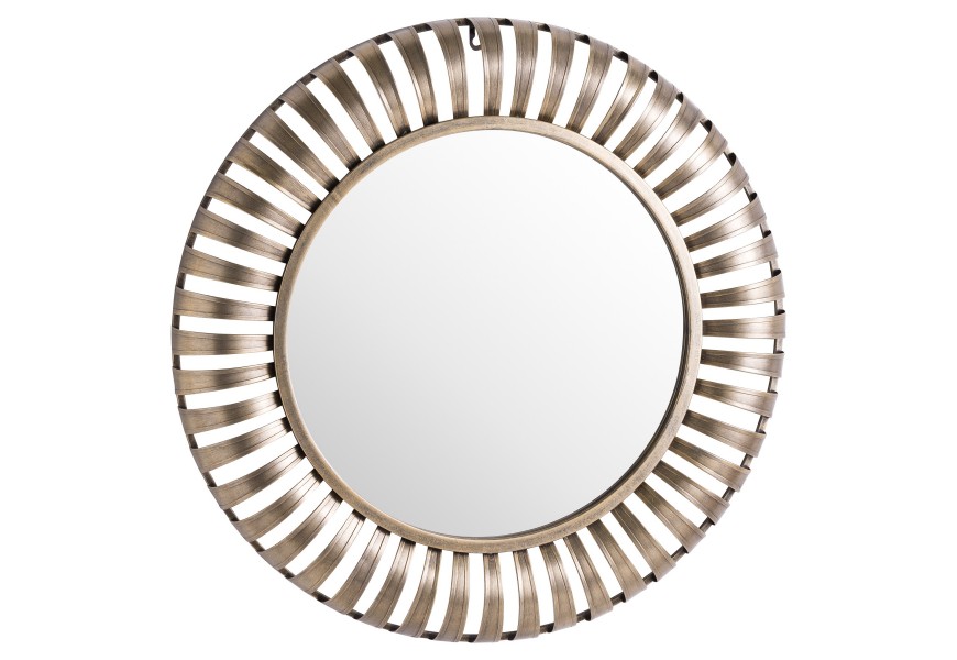 Art-deco designové kruhové zrcadlo Argozon s členitým zlatým rámem 72cm