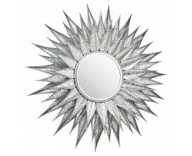 Art-deco designové zrcadlo Söll se stříbrným kovovým rámem ve tvaru paprsků 90cm