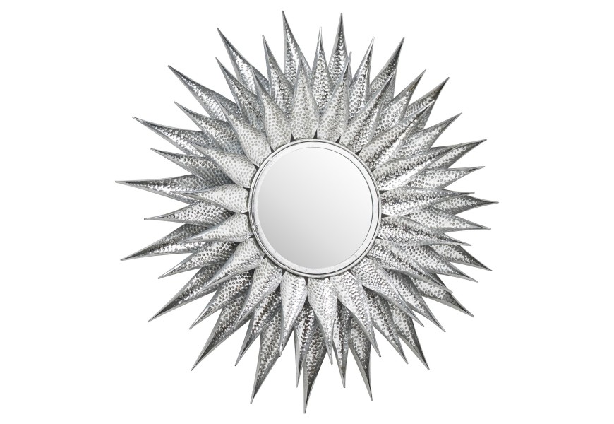 Art-deco designové zrcadlo Söll se stříbrným kovovým rámem ve tvaru paprsků 90cm