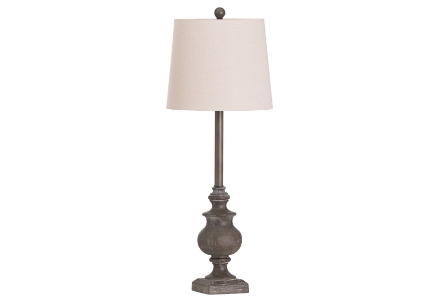 Vintage vysoká stolní lampa Pombo s podstavcem z pryskyřice a krémovým kruhovým stínidlem 82cm