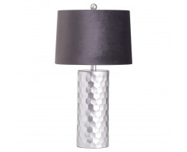 Art-deco lampa Alminar I se stříbrným reliéfním podstavcem a černým sametovým stínítkem 62cm