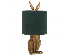 Designová stolní lampa Jarron Gold s podstavcem ve tvaru králíka a se zeleným stínítkem 50cm