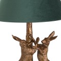 Designová stolní lampa Liebre se zlatým podstavcem se zajíci as tmavozeleným stínítkem 48cm