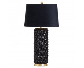 Art-deco nadčasová černá keramická stolní lampa Noirra se zlatými prvky a sametovým stínítkem 84cm