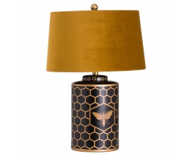 Art-deco designová černá stolní lampa Abeja s stínítkem hořčicové barvy