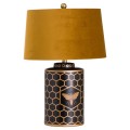 Art-deco designová černá stolní lampa Abeja s stínítkem hořčicové barvy