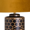 Art-deco designov&aacute; čern&aacute; stoln&iacute; lampa Abeja s st&iacute;n&iacute;tkem hořčicov&eacute; barvy