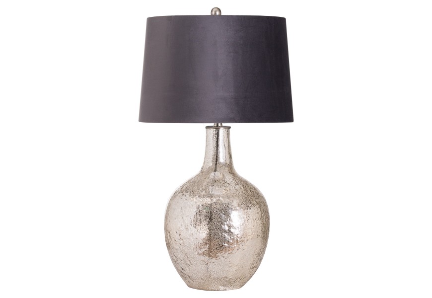 Stylov&aacute; stř&iacute;brn&aacute; keramick&aacute; stoln&iacute; lampa Concento s &scaron;ed&yacute;m sametov&yacute;m st&iacute;n&iacute;tkem 78cm