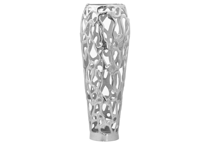 Moderní nadčasová vysoká kovová váza Polipero III stříbrné barvy 63cm