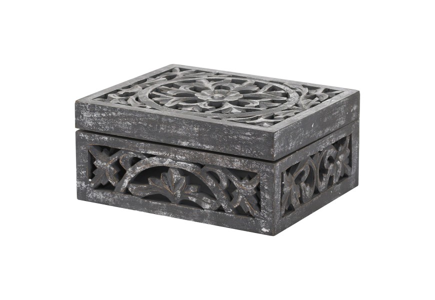 Orient&aacute;ln&iacute; designov&aacute; &scaron;ed&aacute; dřevěn&aacute; &scaron;perkovnice Tanx II s vyřez&aacute;van&yacute;m vzorem 28cm