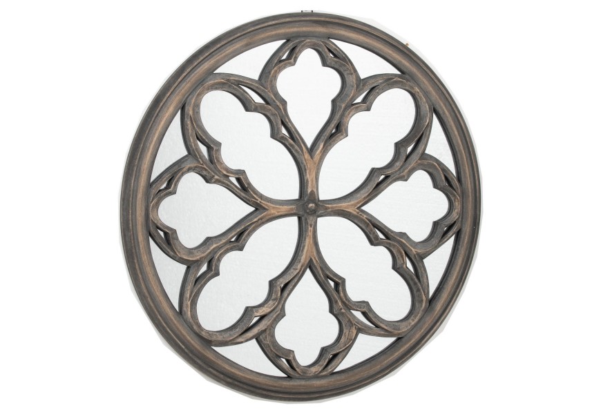 Orientální kruhové nástěnné zrcadlo Chiribita s ornamentálním dřevěným rámem 60cm
