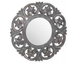 Vintage kruhové nástěnné zrcadlo Donramiro v tlustém šedém ornamentálním rámu 60cm