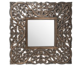 Orientální čtvercové závěsné zrcadlo Primavera se šedohnědé dřevěným rámem 90cm