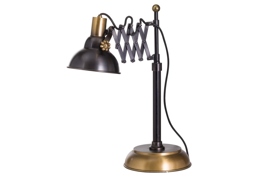 Industriální černá kovová pracovní lampa Estrada s mosaznými prvky 49cm