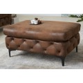 Chesterfield moderní obdélníková taburetka Modern Barock v hnědém koženém potahu 90cm