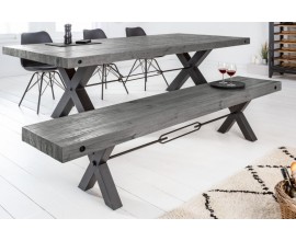 Industriální stylová lavice Freya z masivního dřeva šedé barvy 200cm
