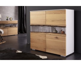 Masivní vysoká bílá komoda Lush Oak se čtyřmi dubovými dvířky 100cm