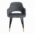 Art-deco židle Fribourg se sametovým potahem šedé barvy a černo-zlatými nohama