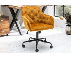 Chesterfield sametová kancelářská židle Berthe na kolečkách v žlutém potahu 89cm