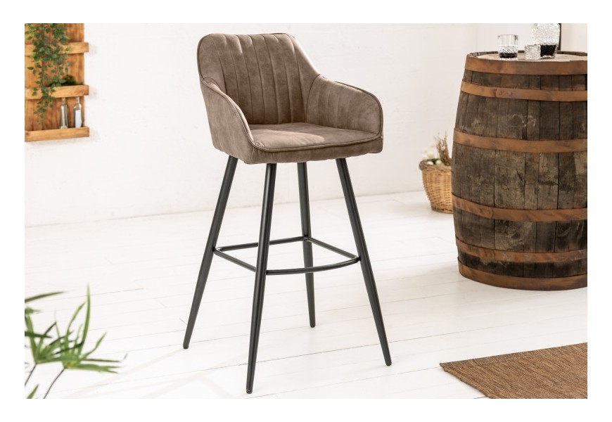 Moderní barová židle Vittel z mikrovlákna šedohnědé barvy s černými kovovými nohami 102cm