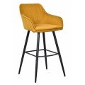 Moderní barová židle Vittel ze sametu ve žluté barvě s černými kovovými nohami 102cm