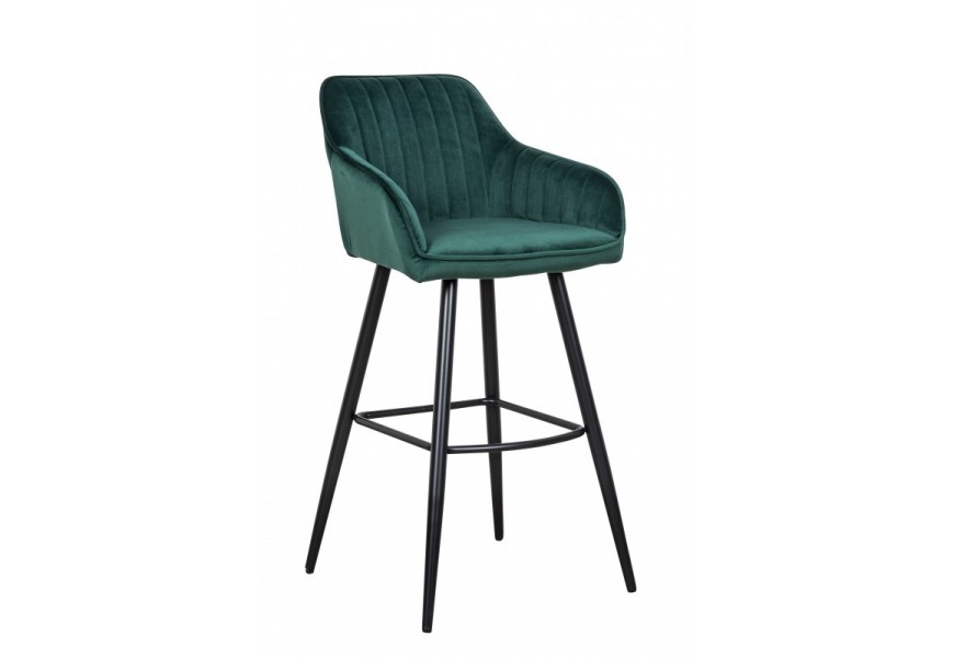 Moderní barová židle Vittel se sametovým smaragdovým potahem s černými kovovými nohami 102cm